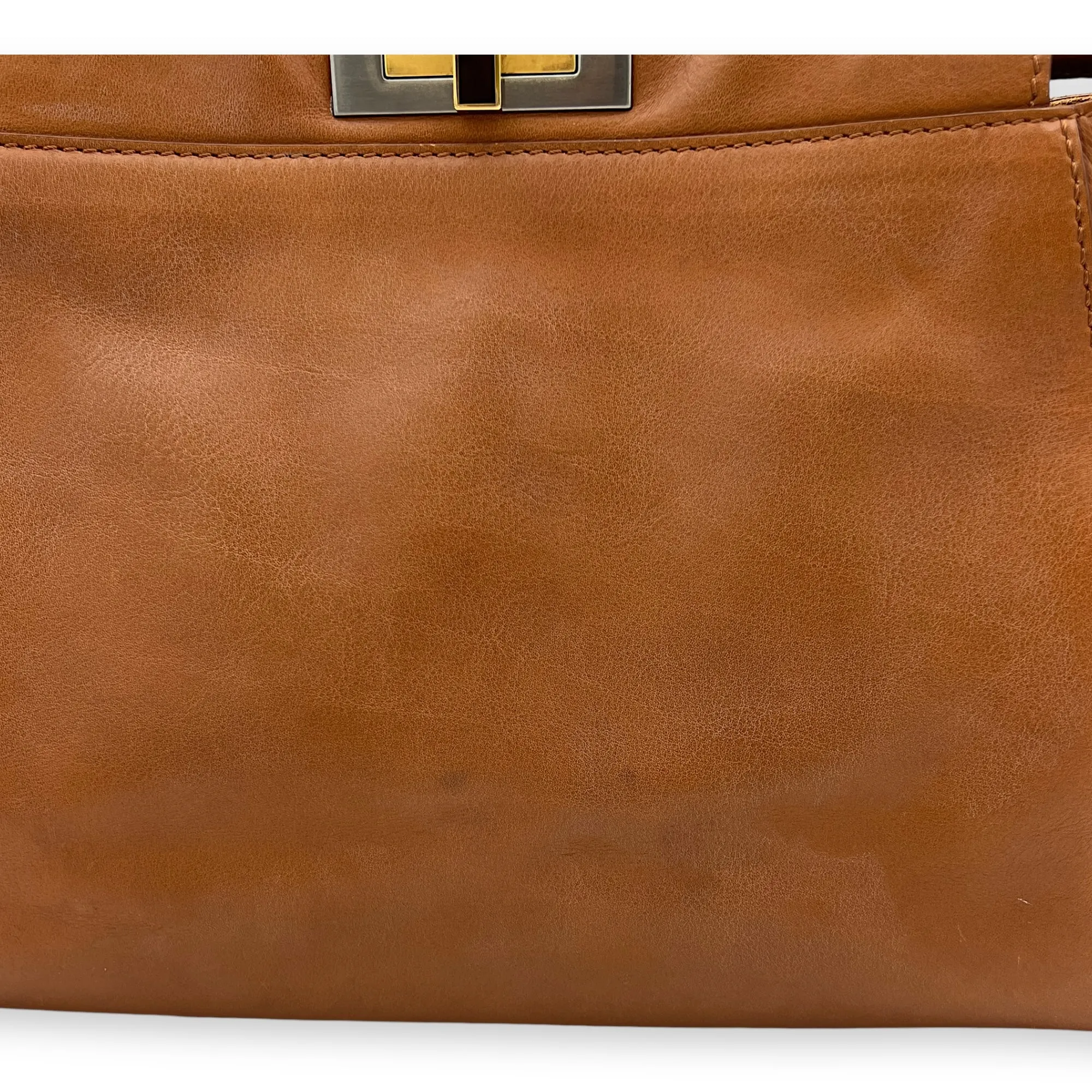 Peekaboo Top handle Bag Medium Brown in Calfskin , Silver Hardware