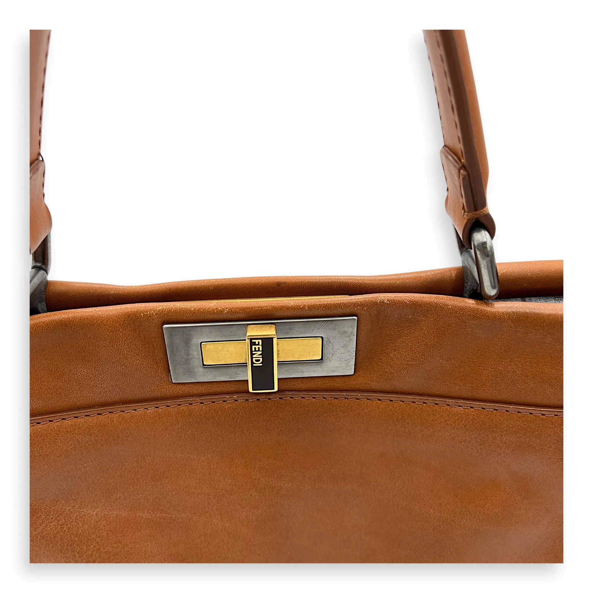 Peekaboo Top handle Bag Medium Brown in Calfskin , Silver Hardware