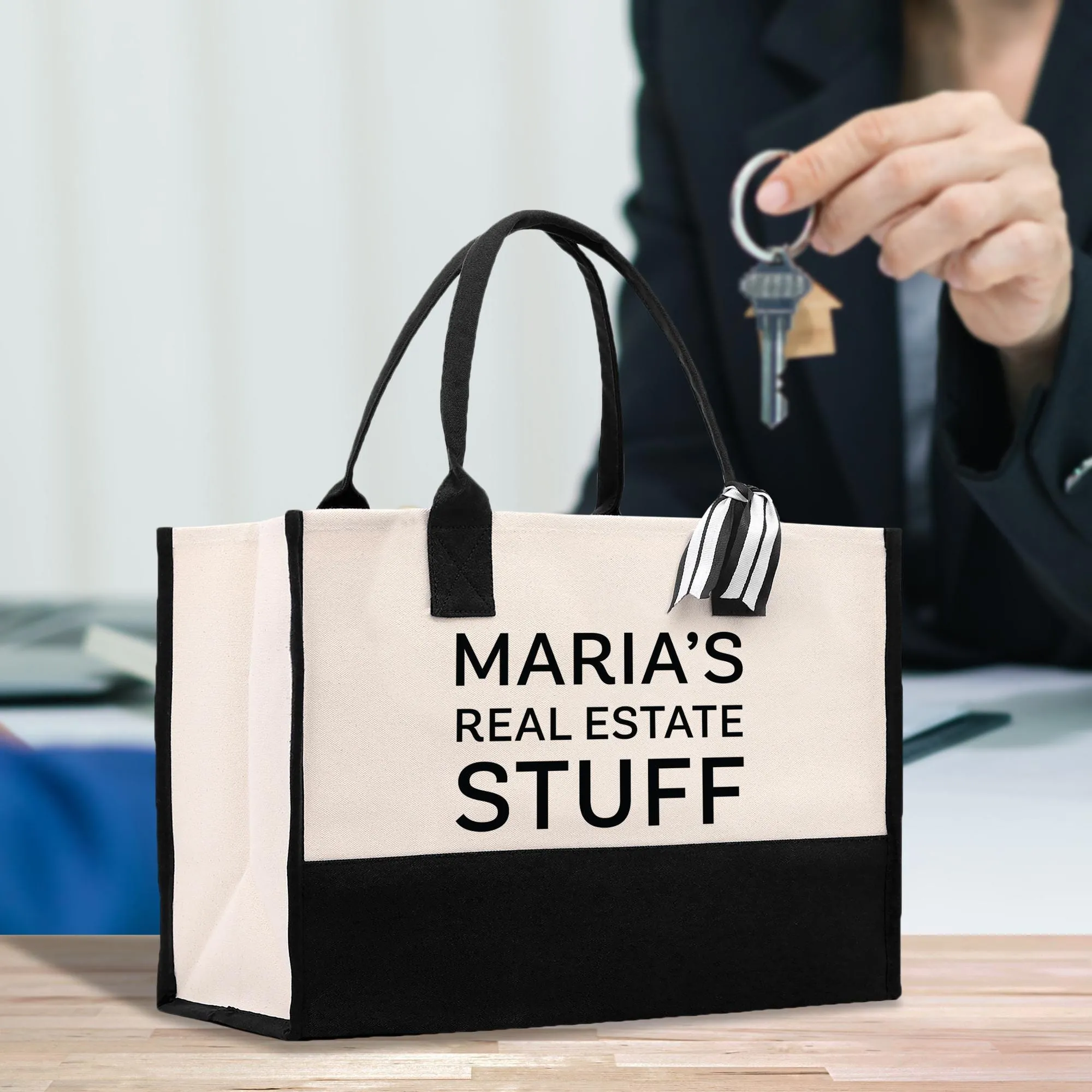 Personalized Name Real Estate Stuff Tote Bag Business Custom Real Estate Agent Gift Bulk Business Logo Realtor Swag Bag (RET1021)