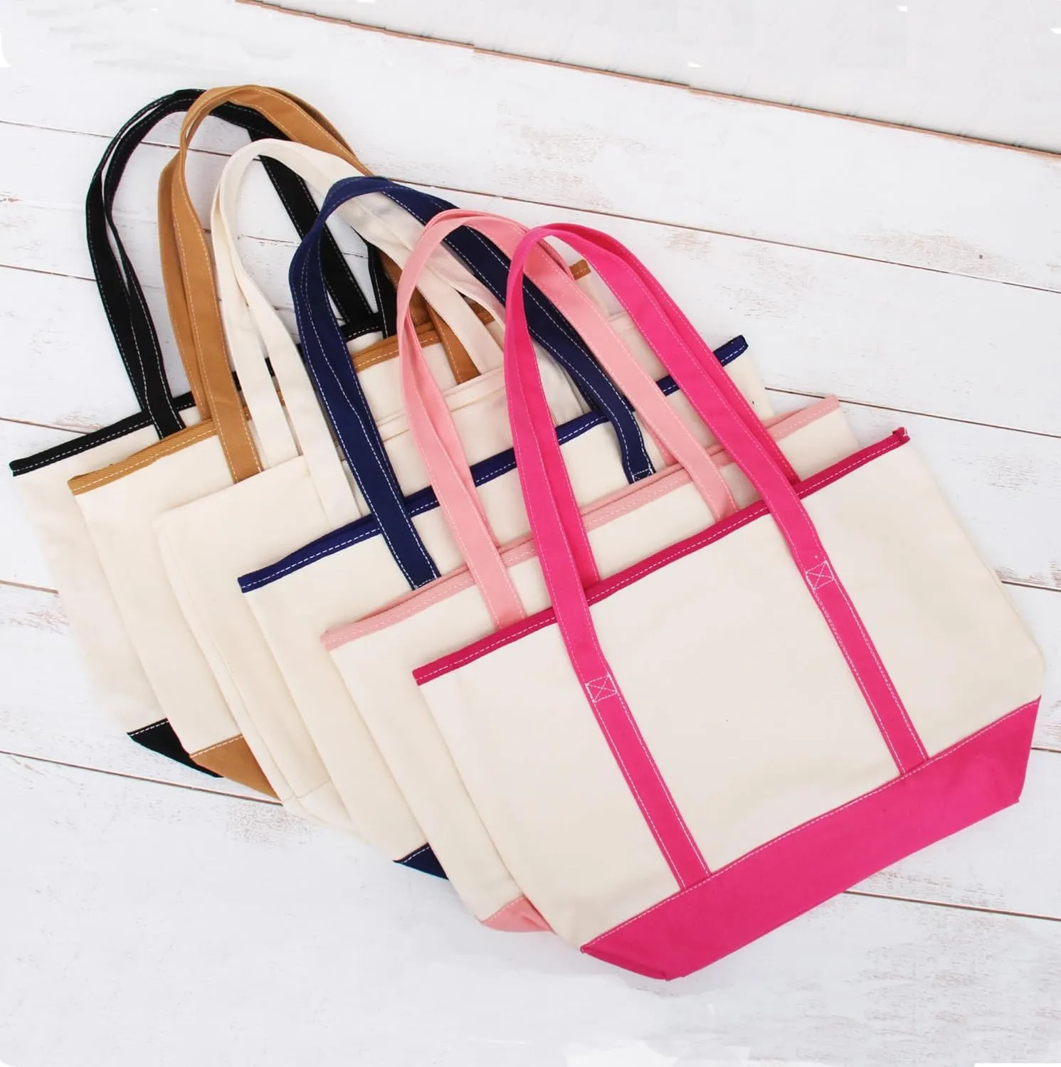 Personalized with Embroidery ThreadArt Large 100% Cotton Natural Canvas Tote Bag with Natural Handles - 18.5"x11.5"x5.5" - 14 oz Canvas - for Women, Shopping, Beach, Getaways, Gifts