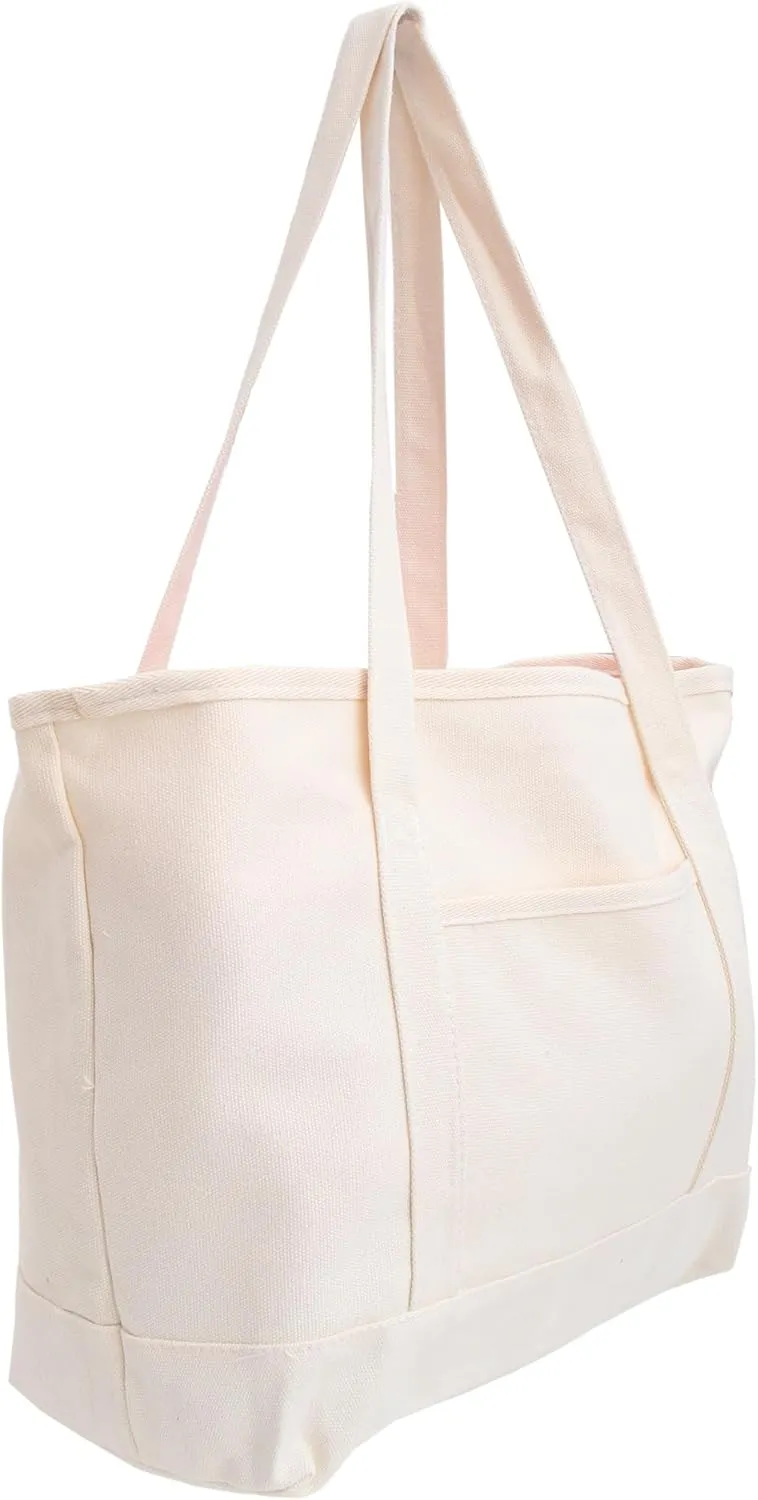 Personalized with Embroidery ThreadArt Large 100% Cotton Natural Canvas Tote Bag with Natural Handles - 18.5"x11.5"x5.5" - 14 oz Canvas - for Women, Shopping, Beach, Getaways, Gifts