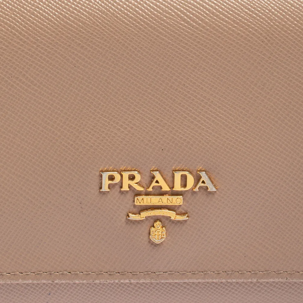 Prada Beige Saffiano Lux Leather Flap Continental Wallet