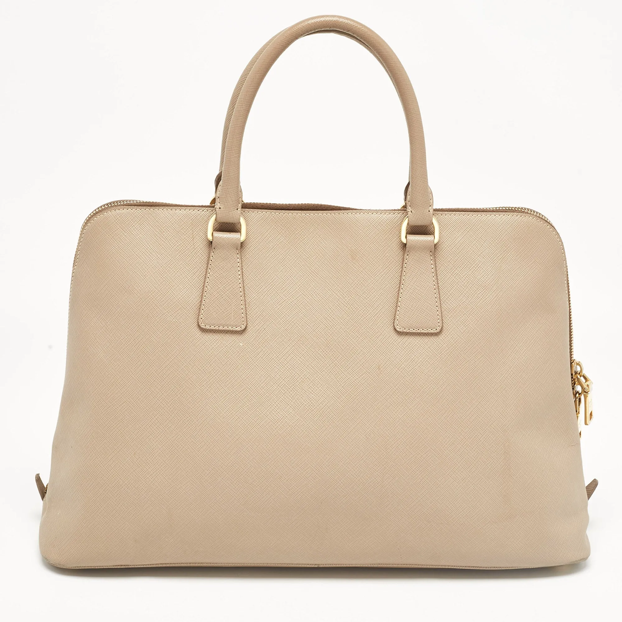 Prada Beige Saffiano Lux Leather Promenade Satchel..