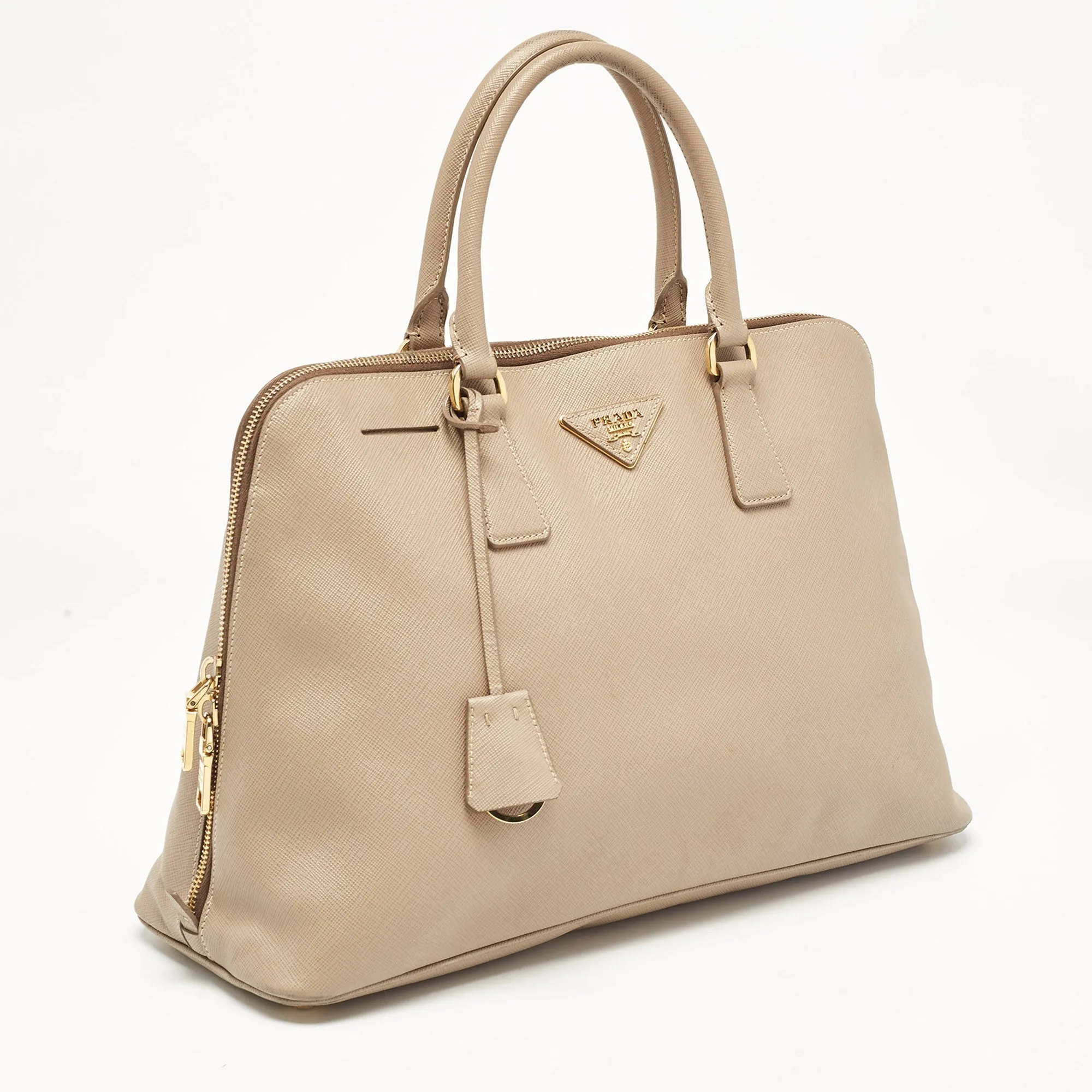 Prada Beige Saffiano Lux Leather Promenade Satchel..