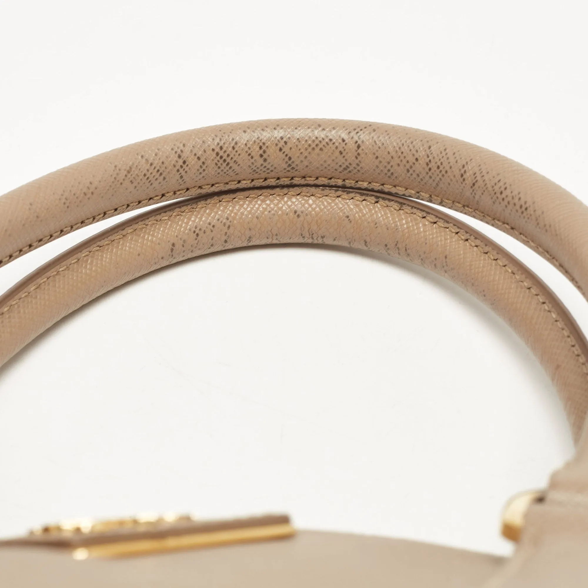 Prada Beige Saffiano Lux Leather Promenade Satchel..