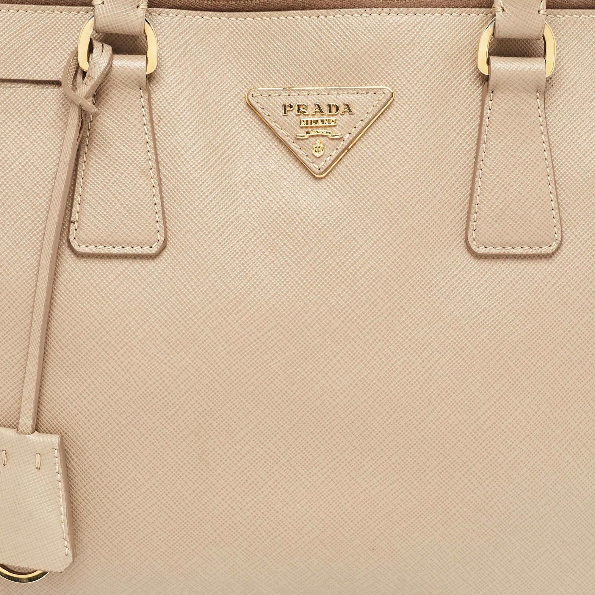 Prada Beige Saffiano Lux Leather Promenade Satchel..