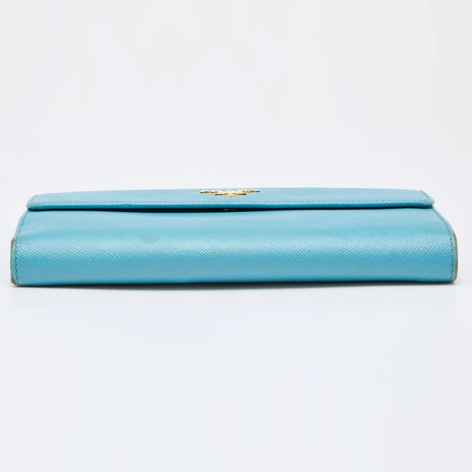 PRADA Blue Saffiano Lux Leather Flap Continental Wallet
