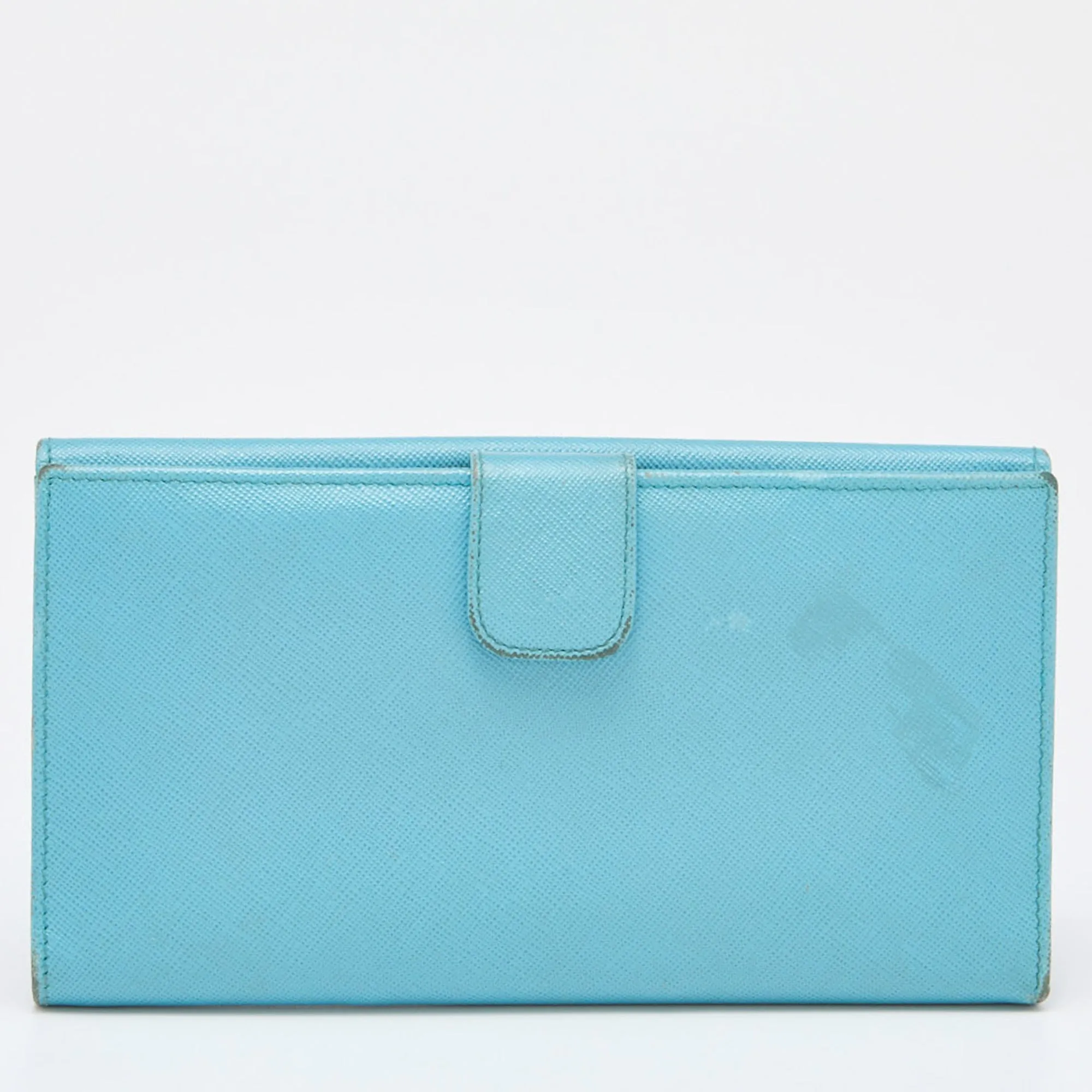 PRADA Blue Saffiano Lux Leather Flap Continental Wallet