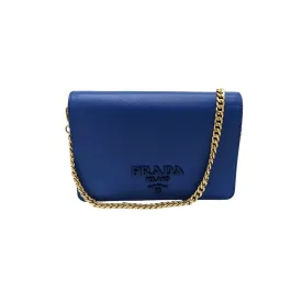 Prada Blue Saffiano Monochrome Mini Chain Wallet