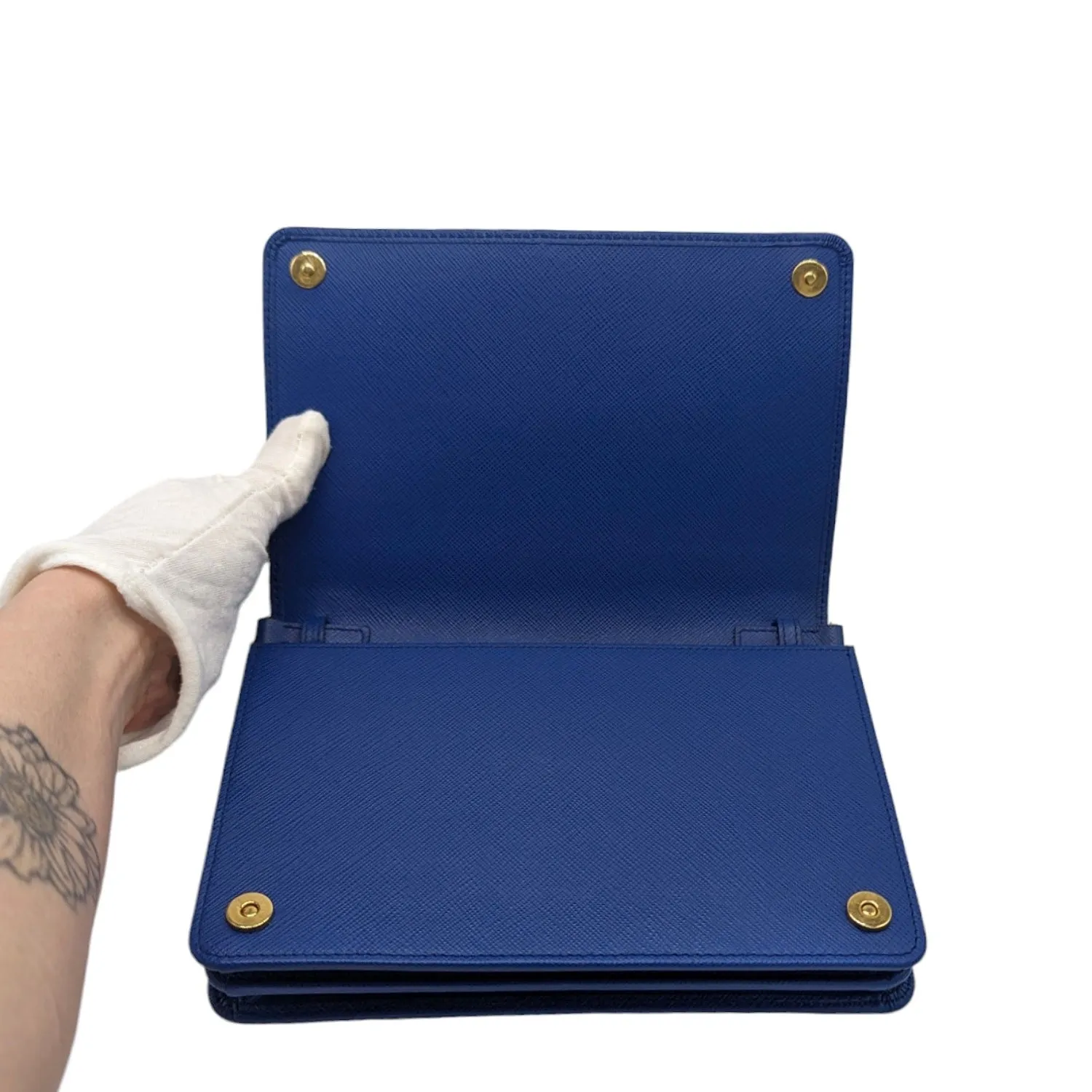Prada Blue Saffiano Monochrome Mini Chain Wallet