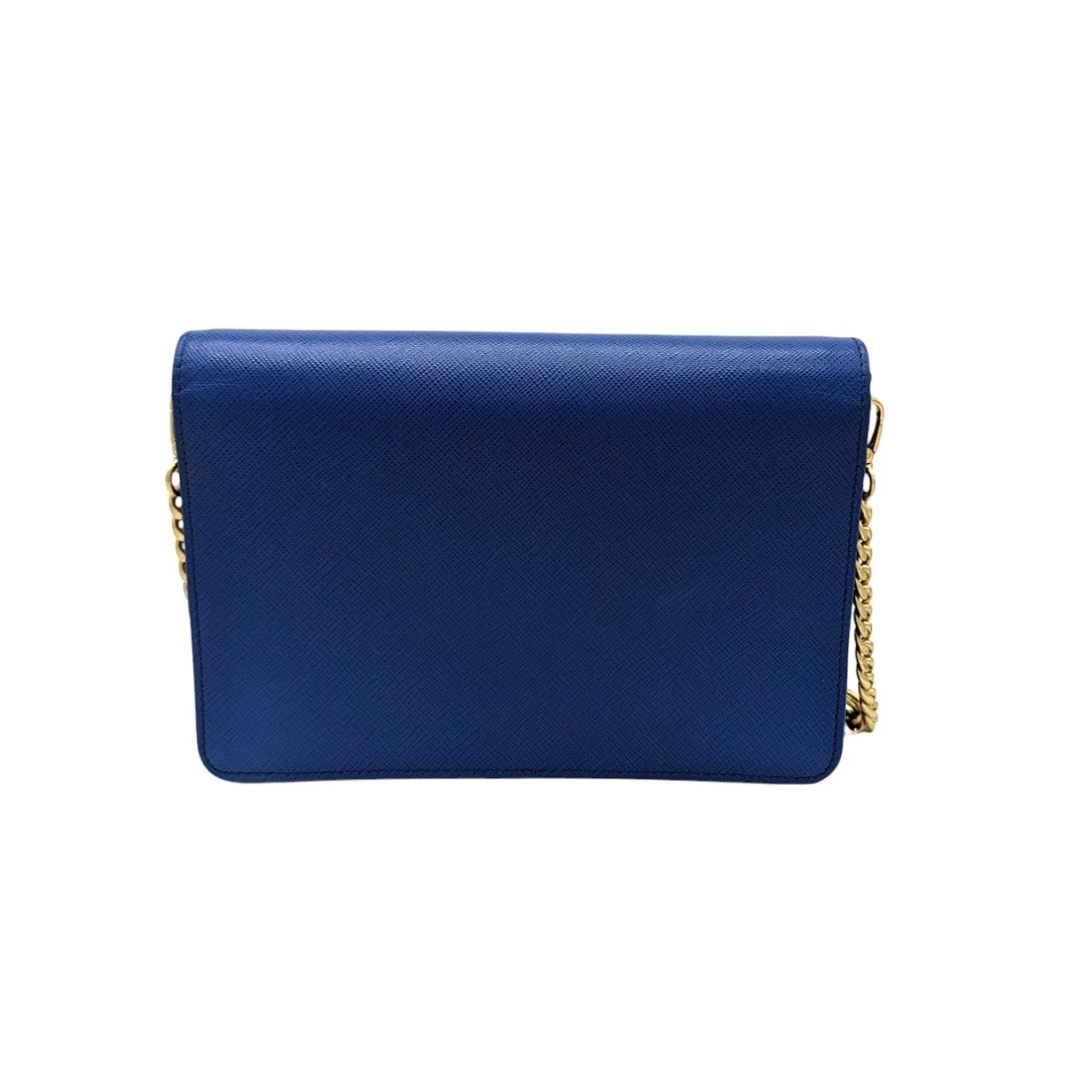 Prada Blue Saffiano Monochrome Mini Chain Wallet