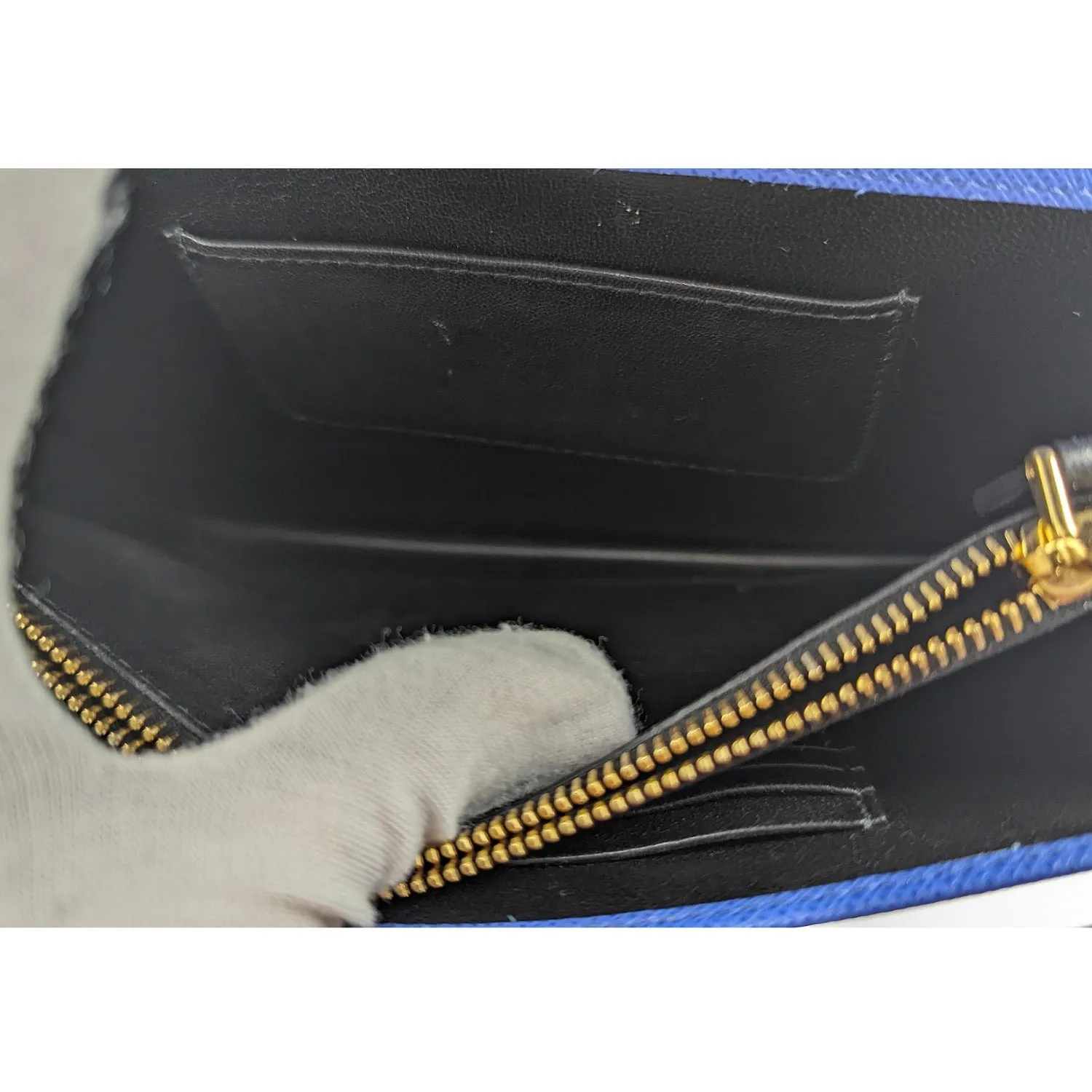 Prada Blue Saffiano Monochrome Mini Chain Wallet
