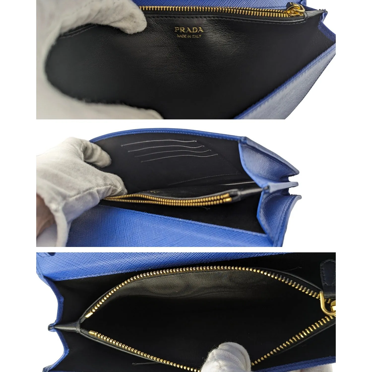 Prada Blue Saffiano Monochrome Mini Chain Wallet