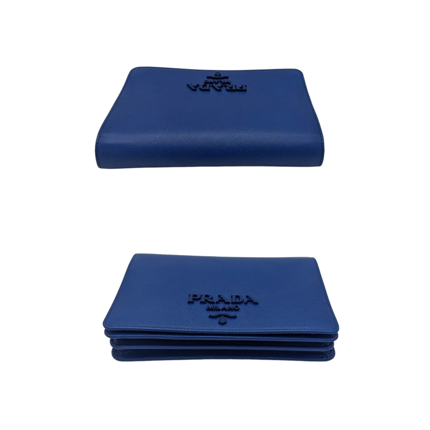 Prada Blue Saffiano Monochrome Mini Chain Wallet