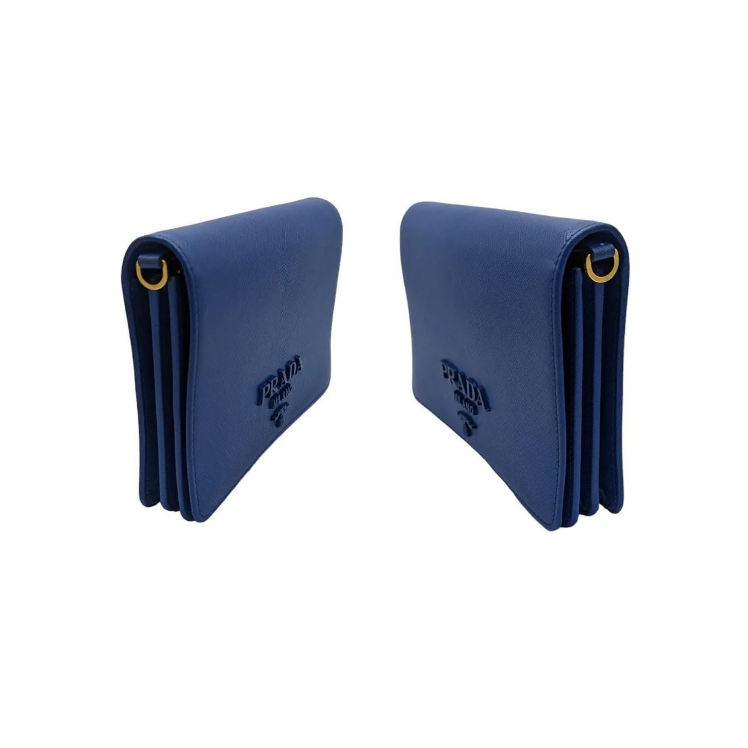 Prada Blue Saffiano Monochrome Mini Chain Wallet