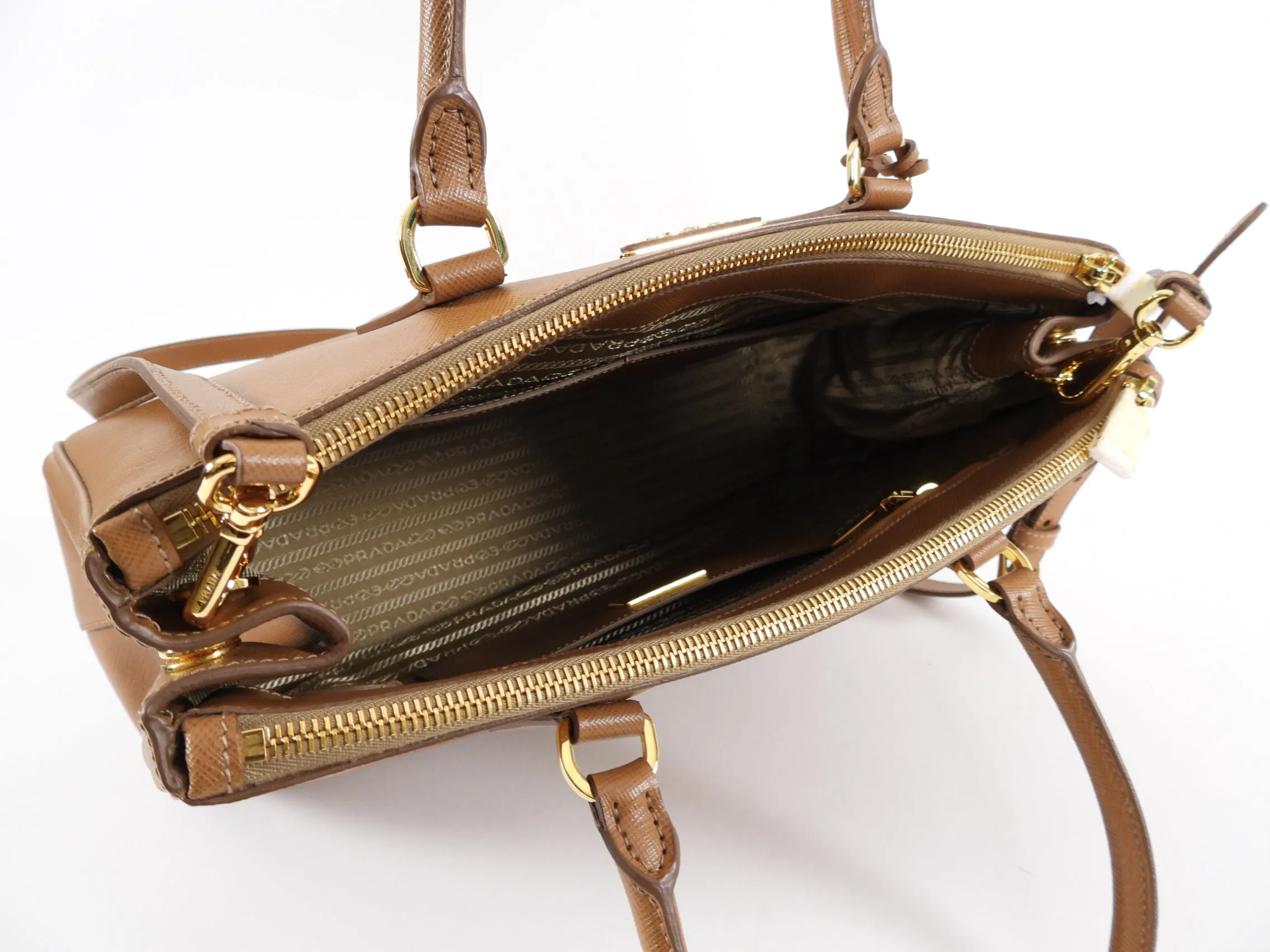 Prada Caramel Saffiano Lux Large Galleria Double Zip Bag