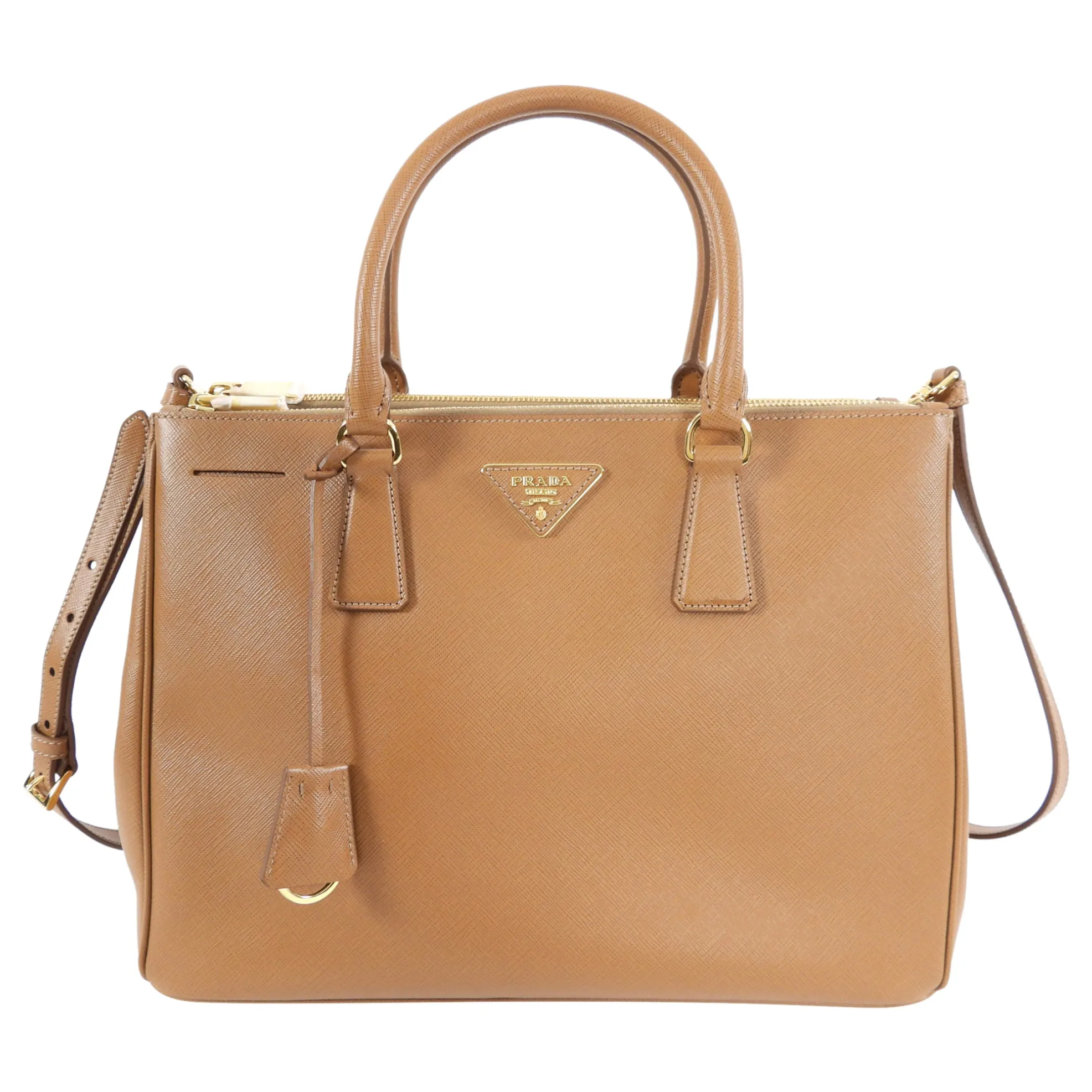 Prada Caramel Saffiano Lux Large Galleria Double Zip Bag