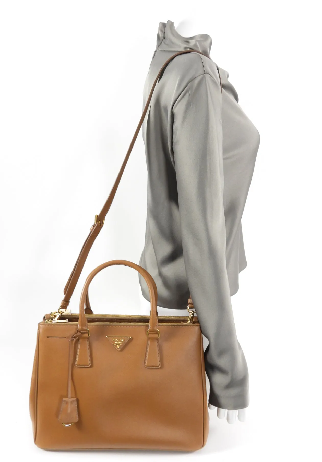 Prada Caramel Saffiano Lux Large Galleria Double Zip Bag