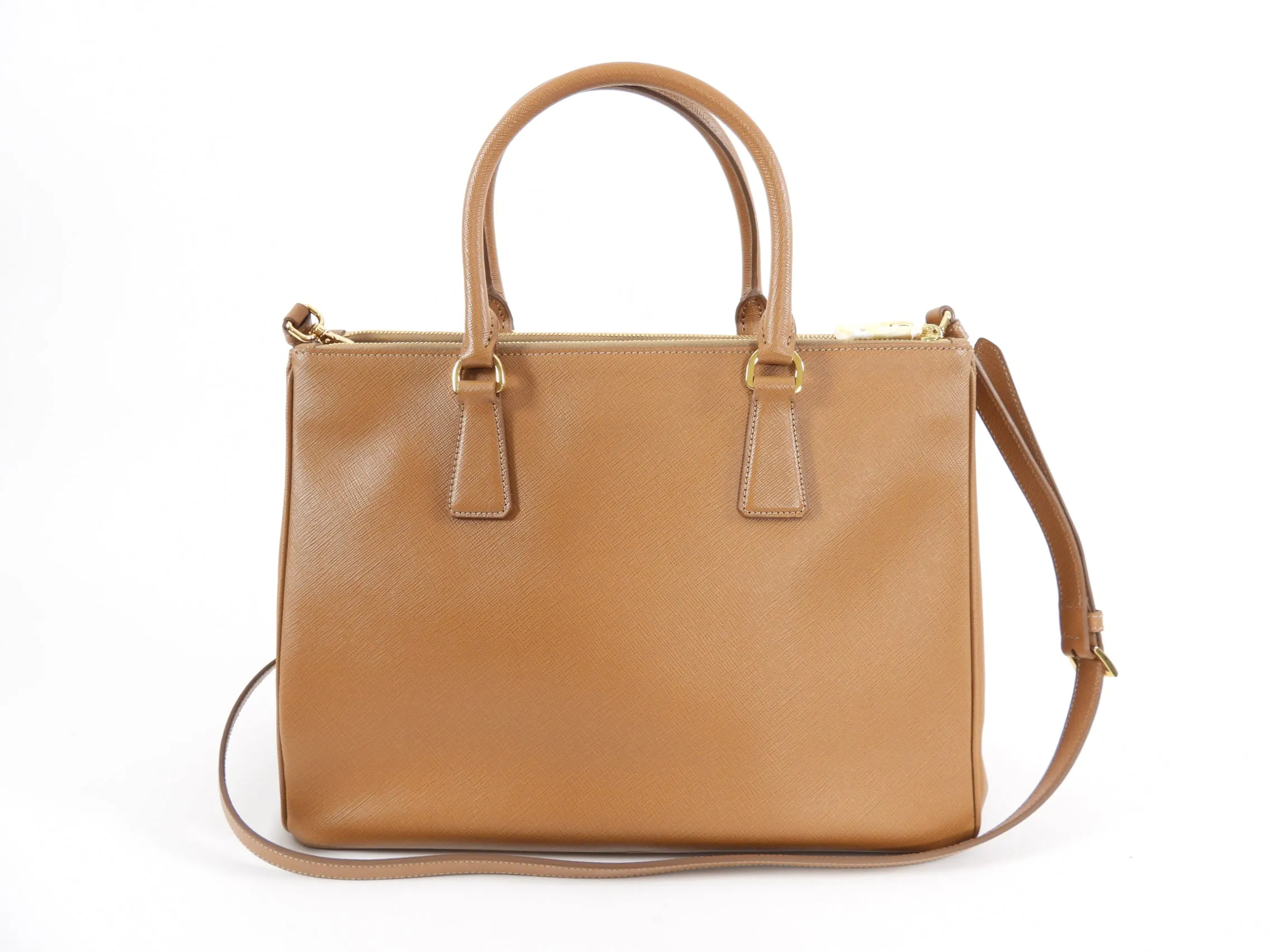 Prada Caramel Saffiano Lux Large Galleria Double Zip Bag