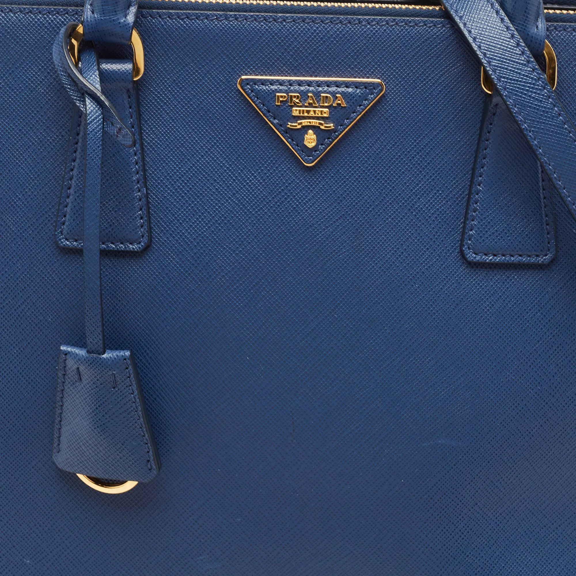 Prada Navy Blue Saffiano Lux Leather Medium Double Zip Tote