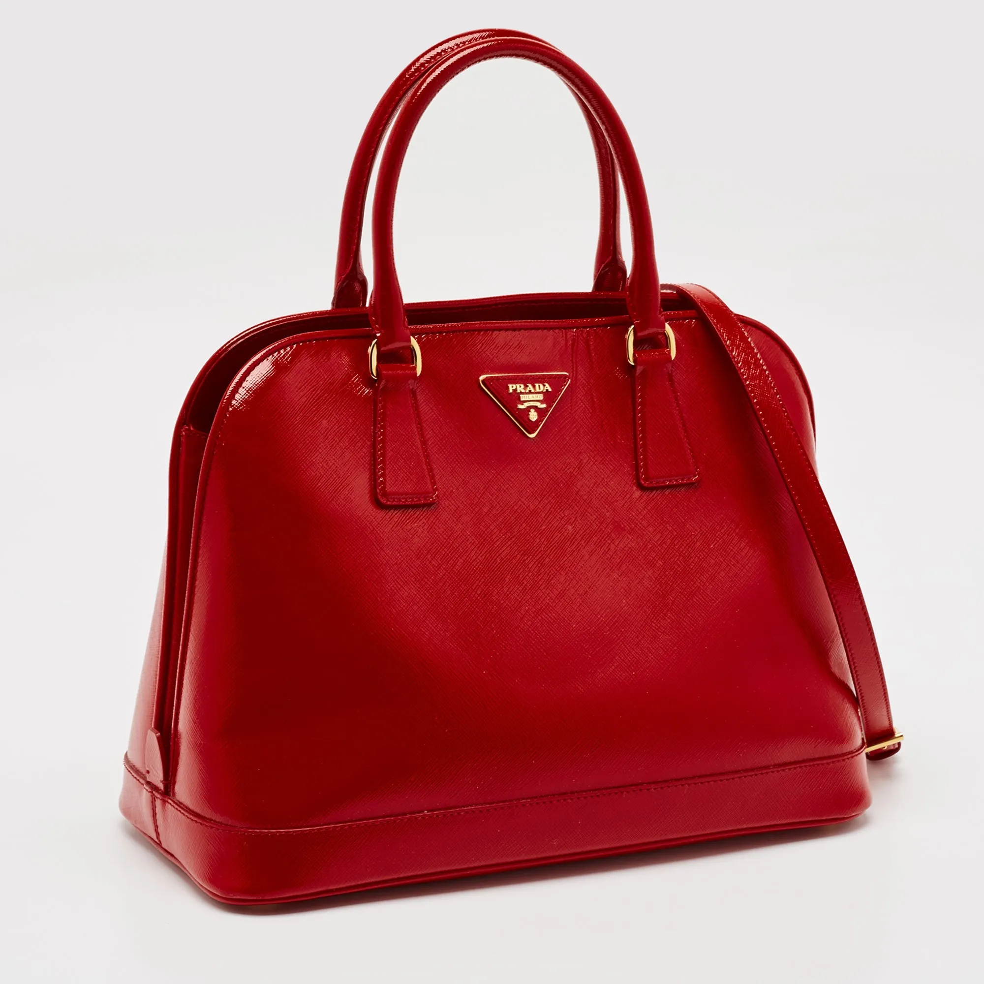 Prada Red Saffiano Lux Patent Leather Medium Promenade Satchel