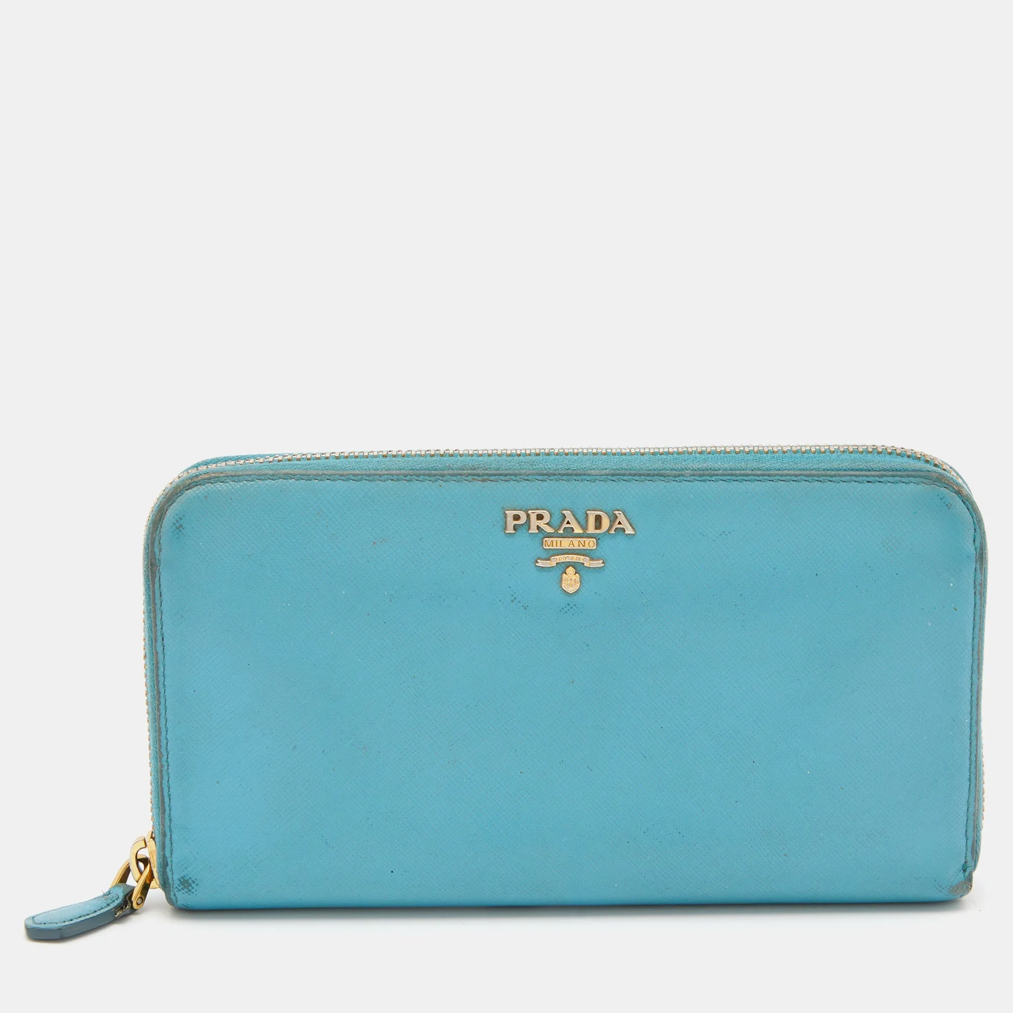 Prada Saffiano Lux Leather Zip Around Wallet