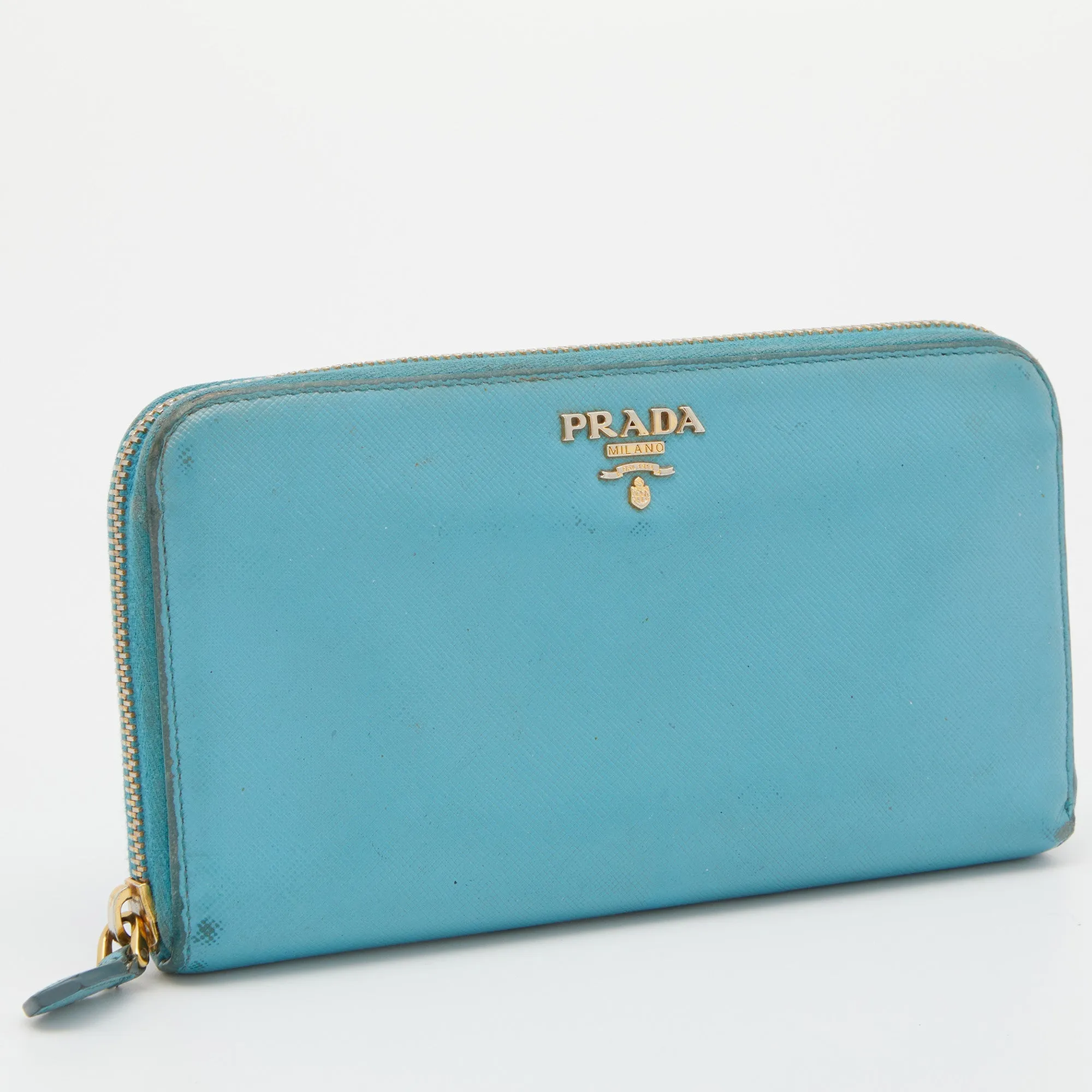 Prada Saffiano Lux Leather Zip Around Wallet