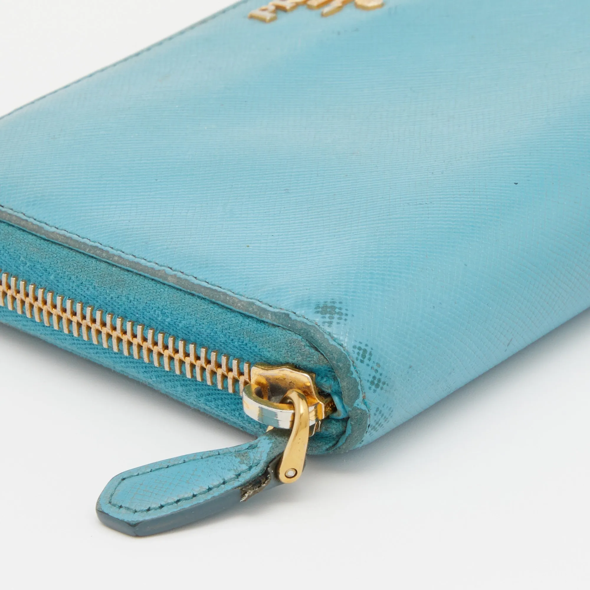 Prada Saffiano Lux Leather Zip Around Wallet