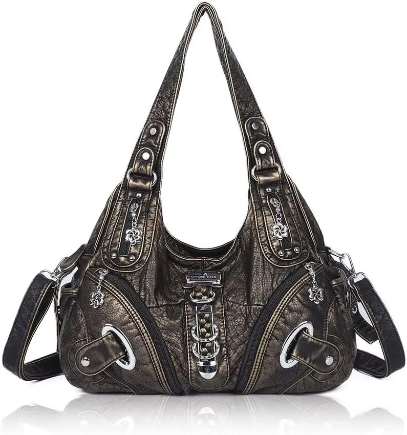 Punk Crossbody Tote Bags for Women Faux Leather Hobo Rivet Bag