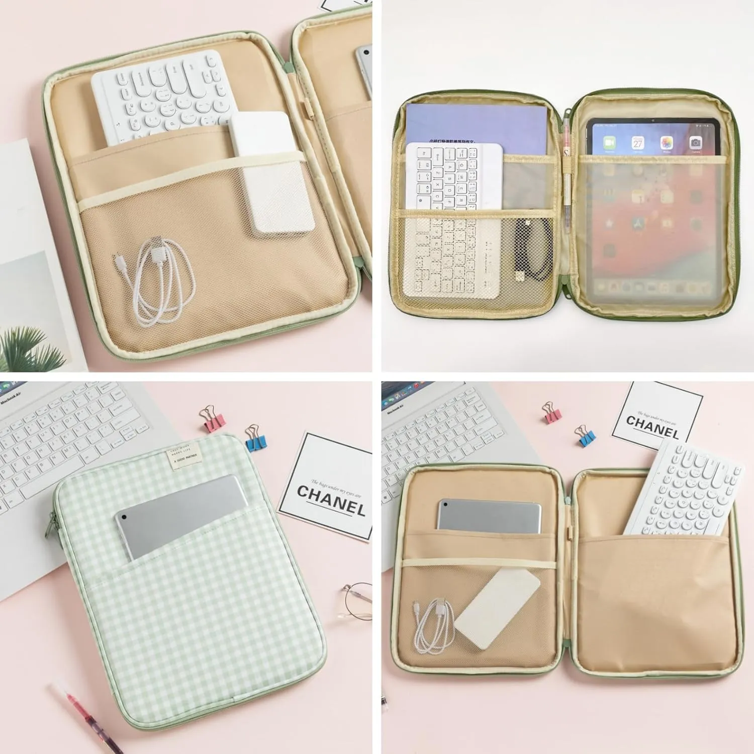 RARITYUS 13-14 Inch Fashion Plaid Laptop Sleeve Bag iPad Protective Case Kawaii Tablet Cover Notebook Storage Bag for Women Girls