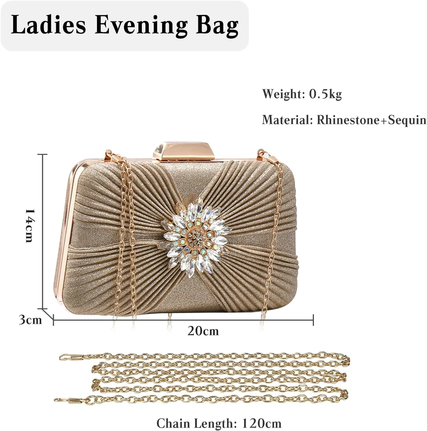 Sequin Evening Bag for Women Sparkly Rhinestone Clutch Bag Bridal Wedding Purse Glitter Crystal Shoulder Bag