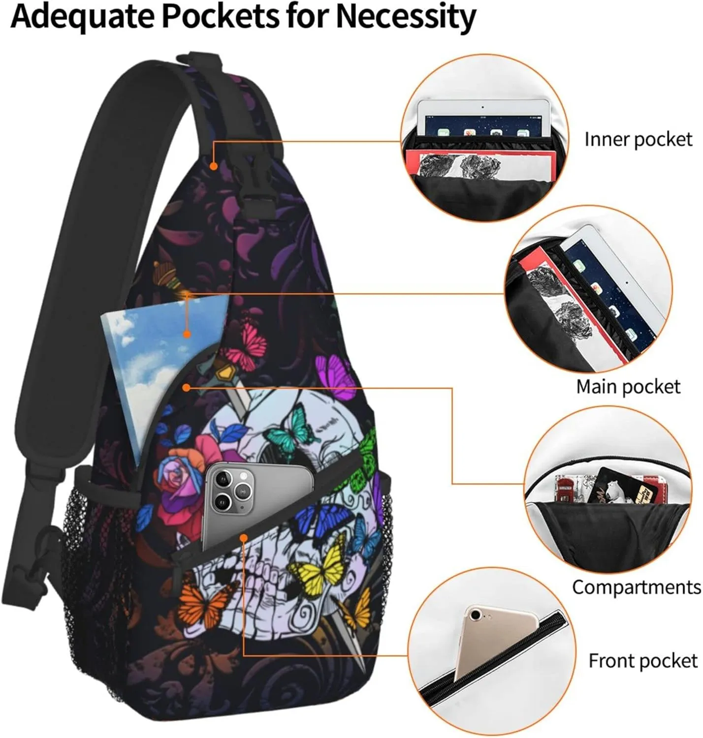 Sling Daypacks,adjustable Rope Crossbody One Shoulder Bag Travel Hiking Cycling for Men Women Gift