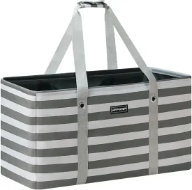 Stand Up Extra Large Utility Tote Bag, Foldable Reusable Grocery Bags with Metal Wire Frame & Reinforced Bottom Board, Large Utility Tote for Shopping, Car Trunk, Beach Bag (Grey)