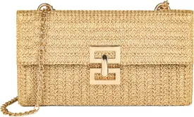 Straw Chain Clutch Purses for Women Ladies Woven Envelope Handbag Shoulder Crossbody Beach Bag