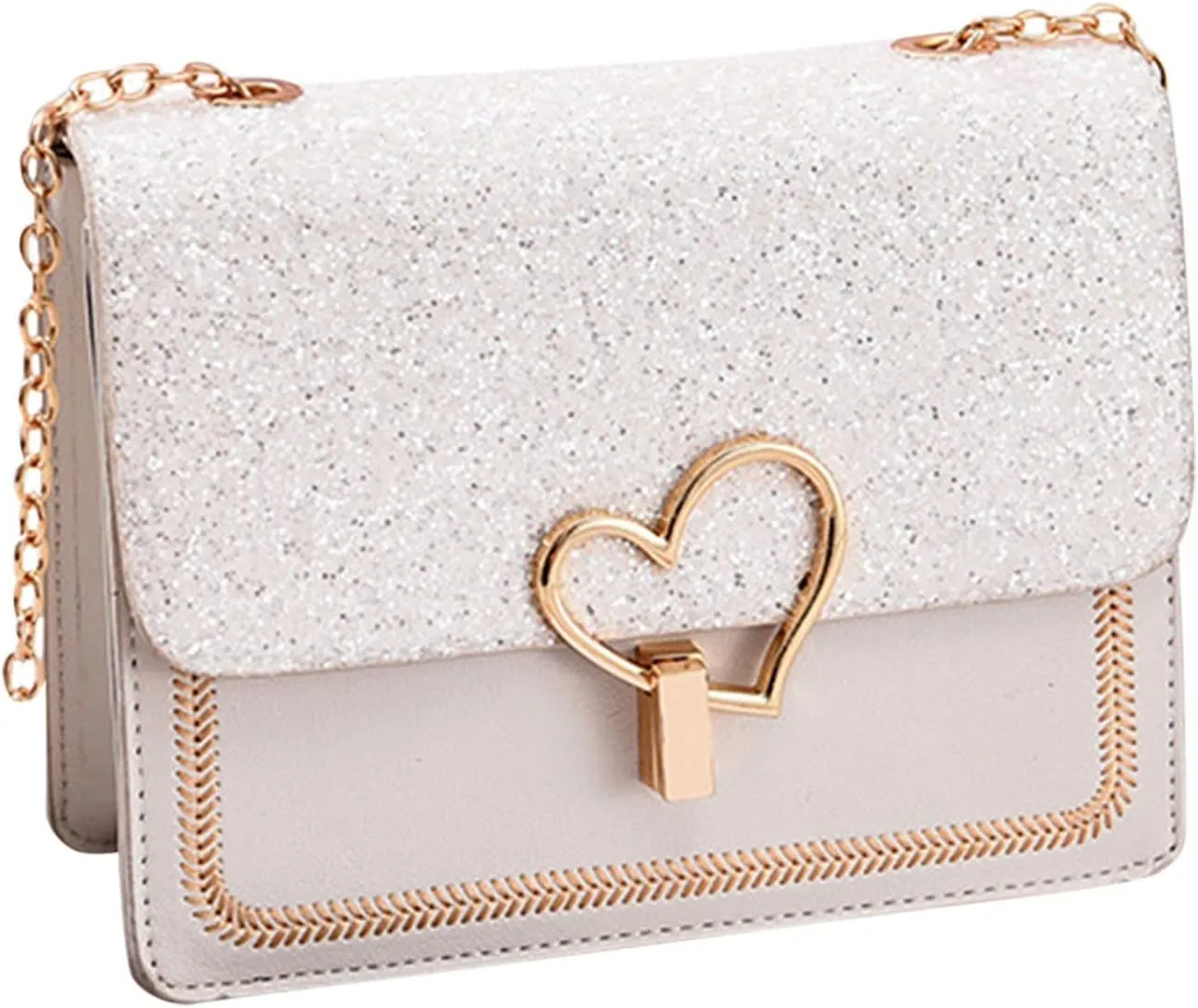 The Version Chain Bag With Lock Buckle Is Fashionable Simple And Versatile One Shoulder Crossbody Bag (White, One Size)