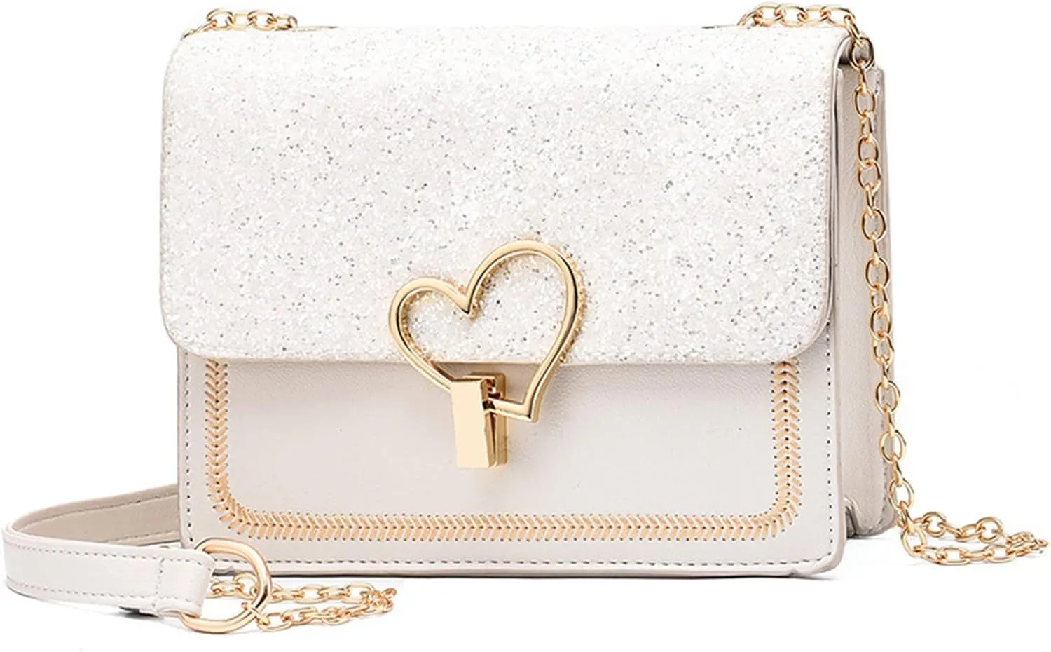 The Version Chain Bag With Lock Buckle Is Fashionable Simple And Versatile One Shoulder Crossbody Bag (White, One Size)
