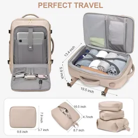 Travel Backpack for Women Men: 40L Large Carry On Backpack Flight Approved with 3 Packing Cubes Expandable Personal Item Travel Bag with USB Charging Port Fits 17" Laptop Essentials Beige