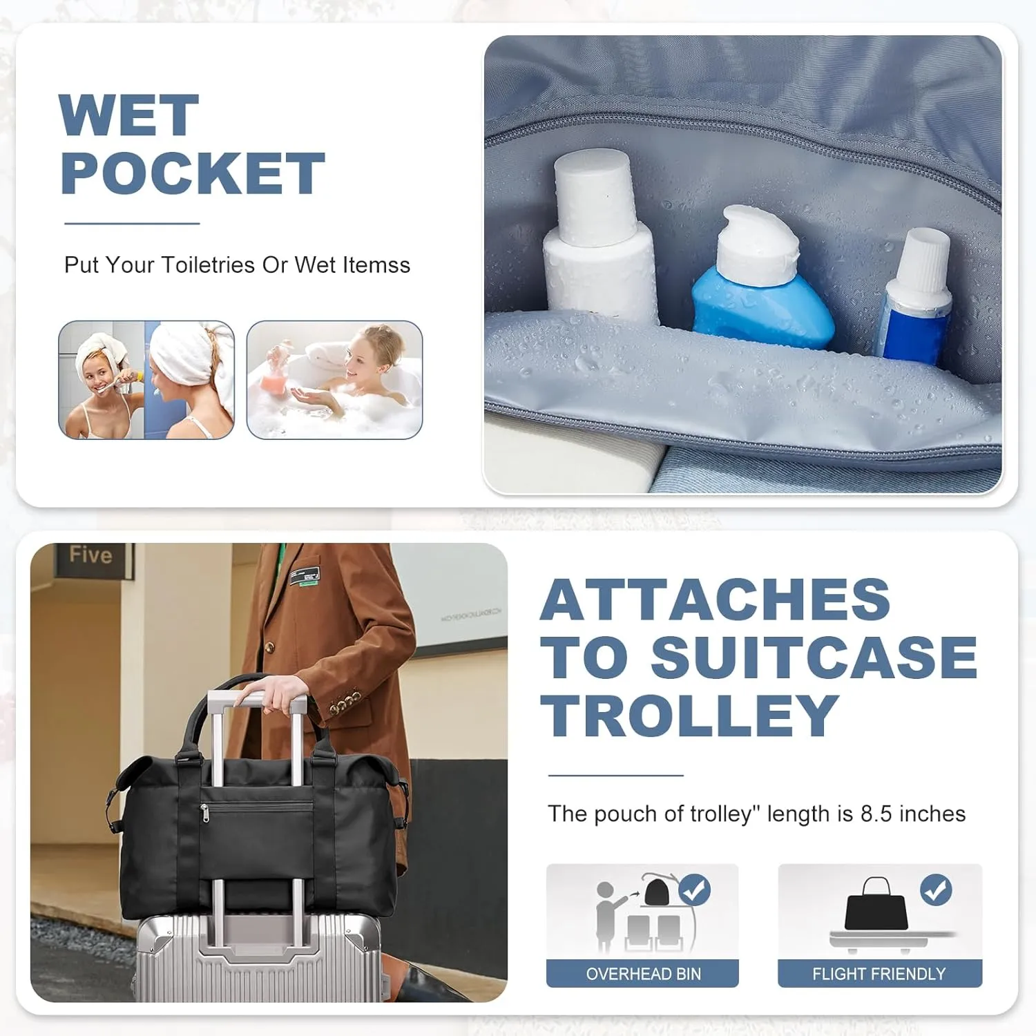 Travel Duffel Bags for Women,Weekender Overnight Bag with Wet Pocket & Toiletry Bag,Carry On Personal Item Bag,Travel Tote Gym Bag,Large