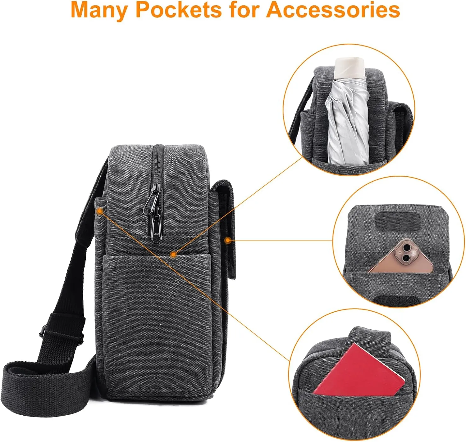 TULLIO Camera Bag Small Canvas Crossbody Purse Waterproof Dslr Camera Bag Case for Photographer
