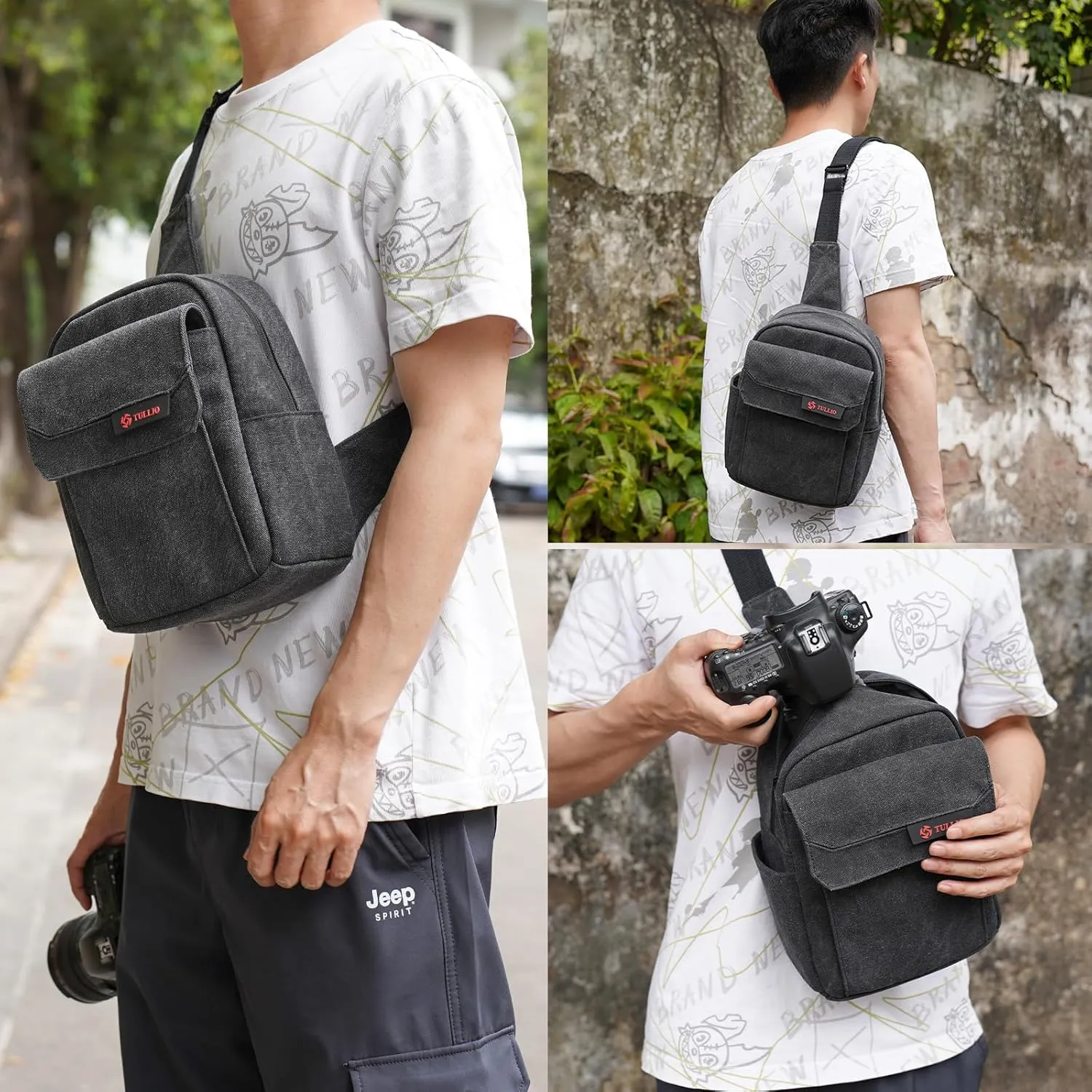 TULLIO Camera Bag Small Canvas Crossbody Purse Waterproof Dslr Camera Bag Case for Photographer