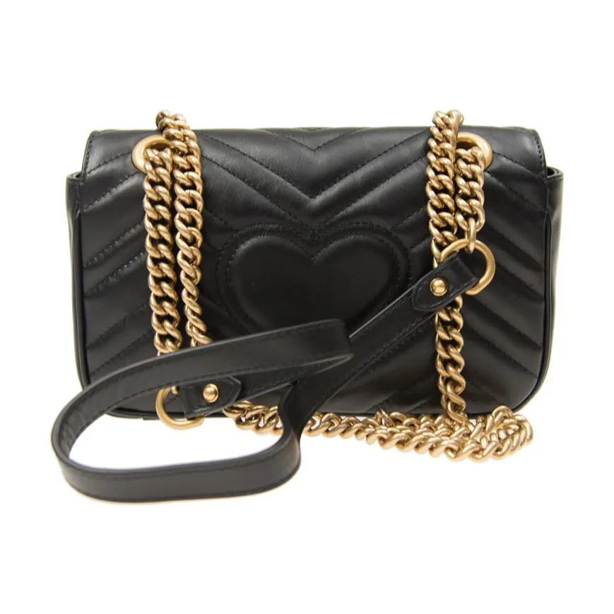 (WMNS) GUCCI GG Marmont Leather Single-Shoulder Chain Bag Mini Black