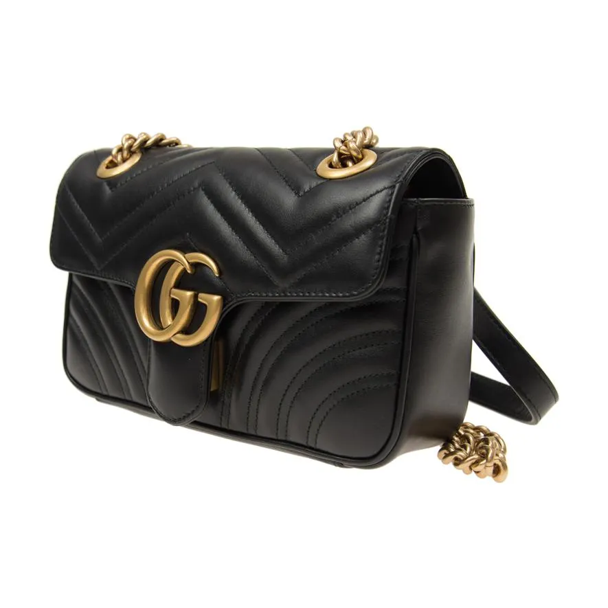 (WMNS) GUCCI GG Marmont Leather Single-Shoulder Chain Bag Mini Black
