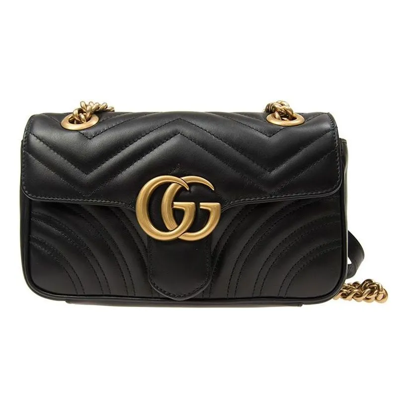 (WMNS) GUCCI GG Marmont Leather Single-Shoulder Chain Bag Mini Black