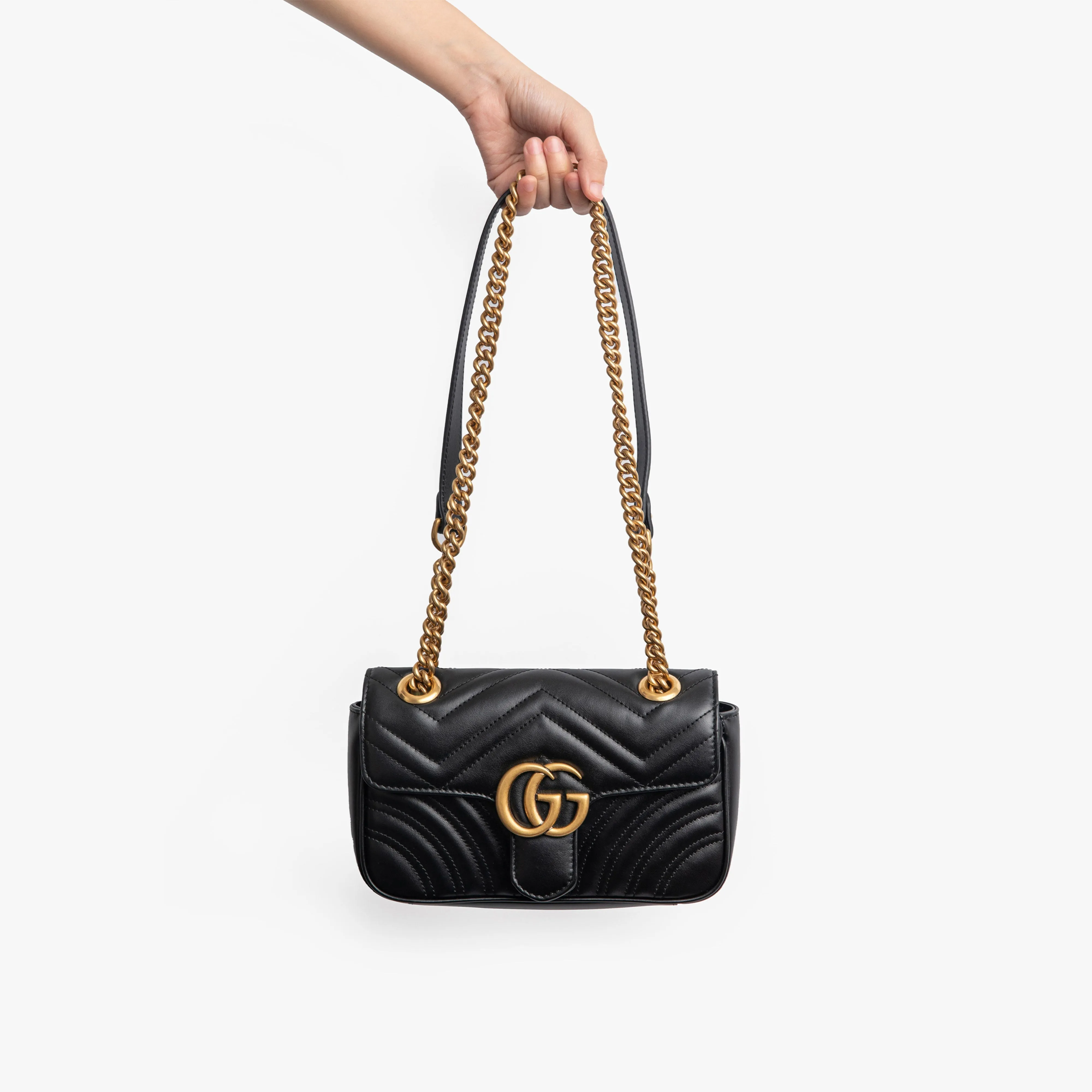 (WMNS) GUCCI GG Marmont Leather Single-Shoulder Chain Bag Mini Black