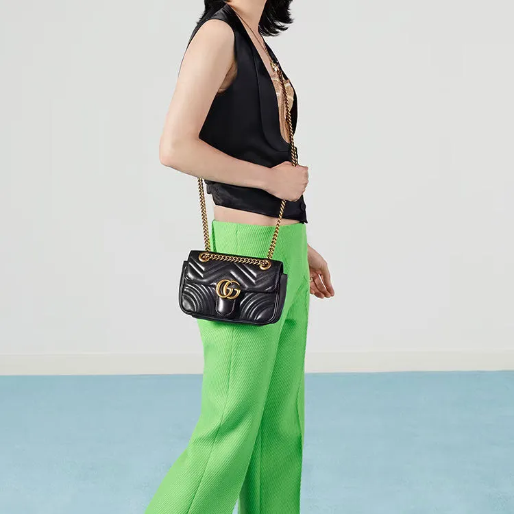 (WMNS) GUCCI GG Marmont Leather Single-Shoulder Chain Bag Mini Black
