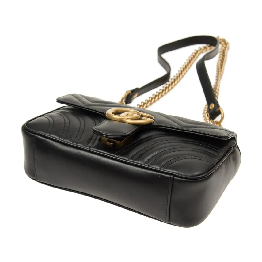 (WMNS) GUCCI GG Marmont Leather Single-Shoulder Chain Bag Mini Black