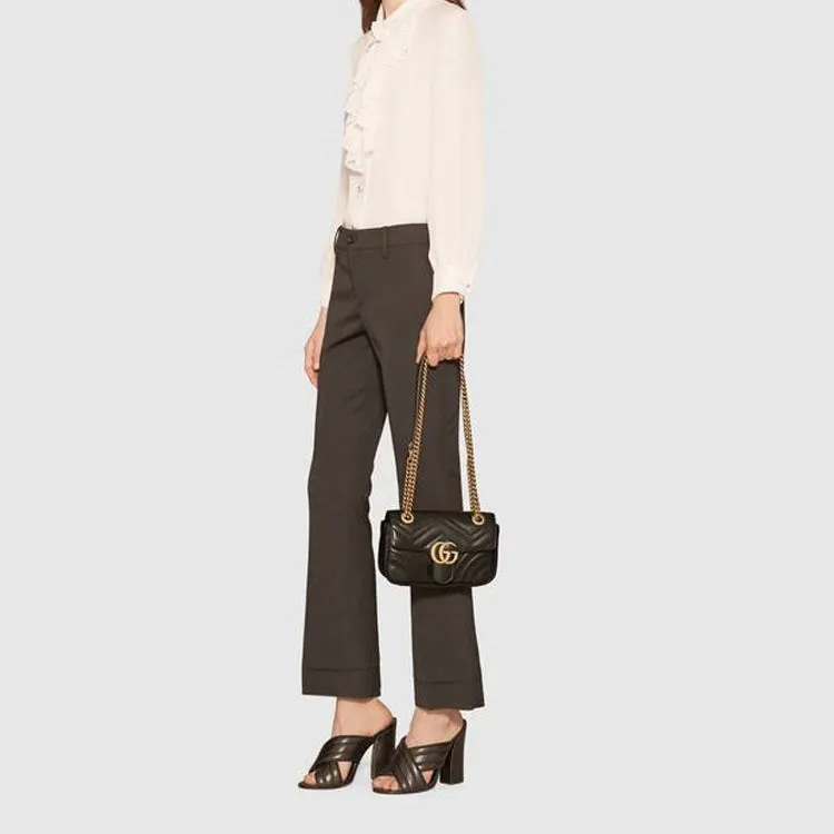 (WMNS) GUCCI GG Marmont Leather Single-Shoulder Chain Bag Mini Black