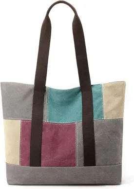 Women's Canvas Handbag Casual Shoulder Bag Patchwork Tote Bag