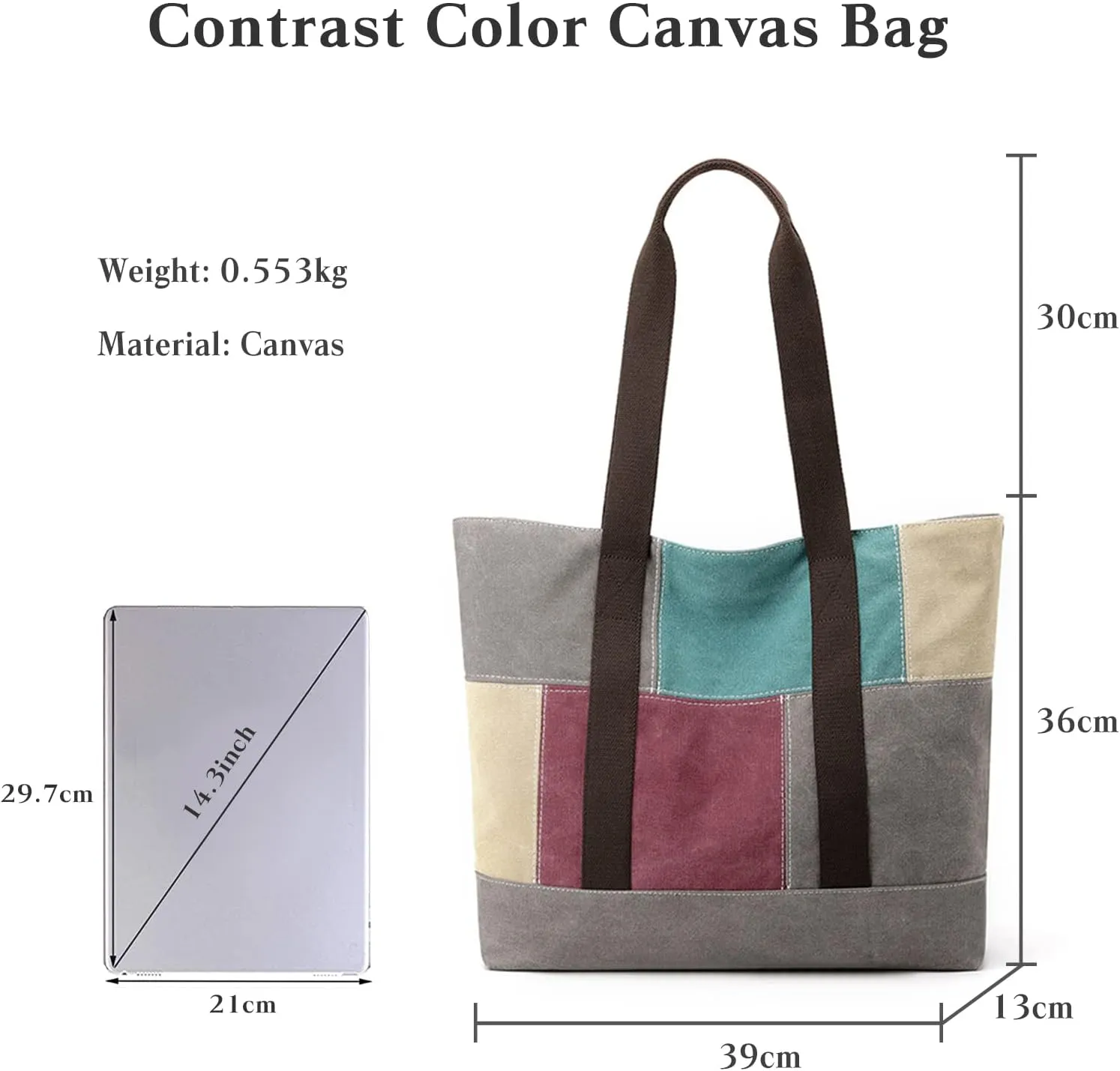 Women's Canvas Handbag Casual Shoulder Bag Patchwork Tote Bag