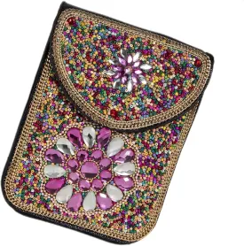 Women's Mobile Phone Bag, Cellphone Pouch, Retro Beads Shoulder Bag, Handcrafted Embellished Clutch Purse, Beaded Design